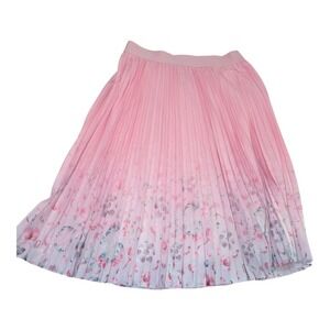 Kate Kasin Pleated Skirt 2XL Pink Ombre Floral Midi Accordion Elastic Waist